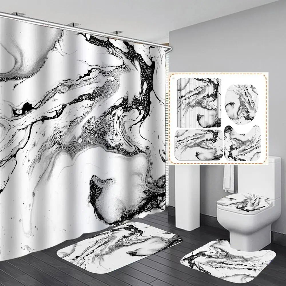 

Bathroom 4 Piece Set Funny Stick Figure Print Cloth Fabric Shower Curtain Carpet Cover Toilet Cover Bath Mat Pad For Home Decor