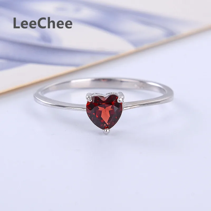 LeeChee 100% Кольцо с натуральным гранатом серебряное кольцо WineRed драгоценным камнем