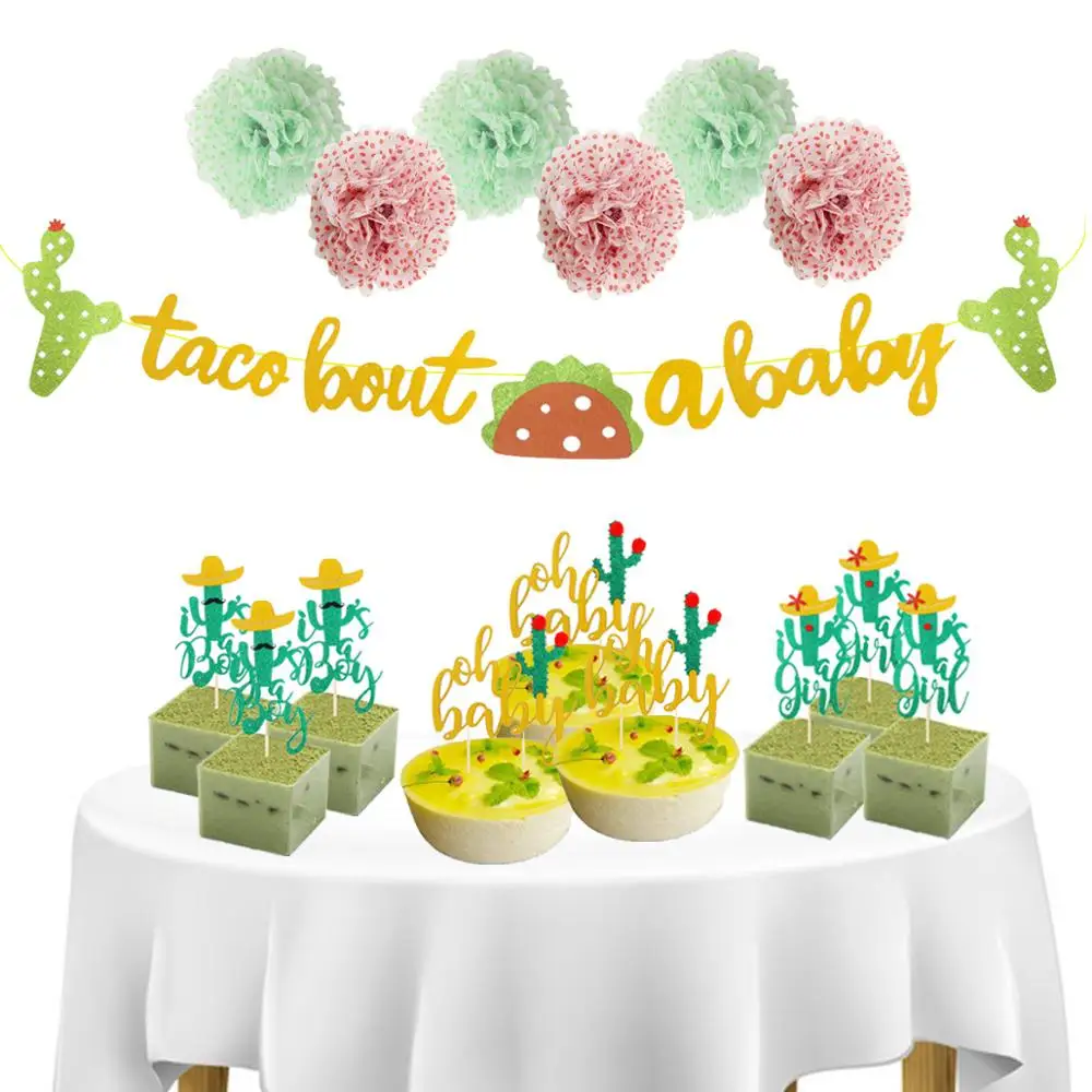 

Gender Reveal Taco Bout baby Banner Baby Shower Party Oh Baby Hawaiian Baby Shower Cake Tag Decoration HL85
