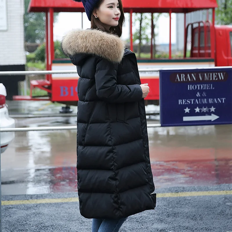 

Large Korean version real large wool collar down jacket winter women's middle and long knee length 2021 new thickened jacket