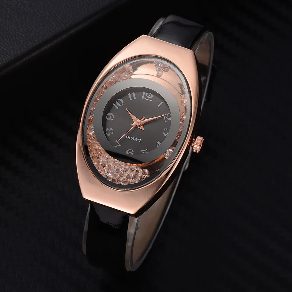 

Women Bracelet Leather Strap Watch Sport Quartz Wristwatch Rhinestone Rose Gold Ladies Dress Watches Gift Relogio Feminino