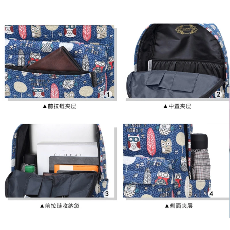 

New Women Backpack Canvas Cartoon Print School Bag For Teenage Girl Leisure Bagpack Mochila Female Daily Travel Bagpack Bookbag