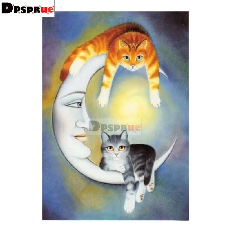 

Dpsprue Full Square/Round Diamond Painting Cross Stitch Diamond 3D Embroidery Animal Cat Moon DIY 5D Moasic Home Decor Gift P08