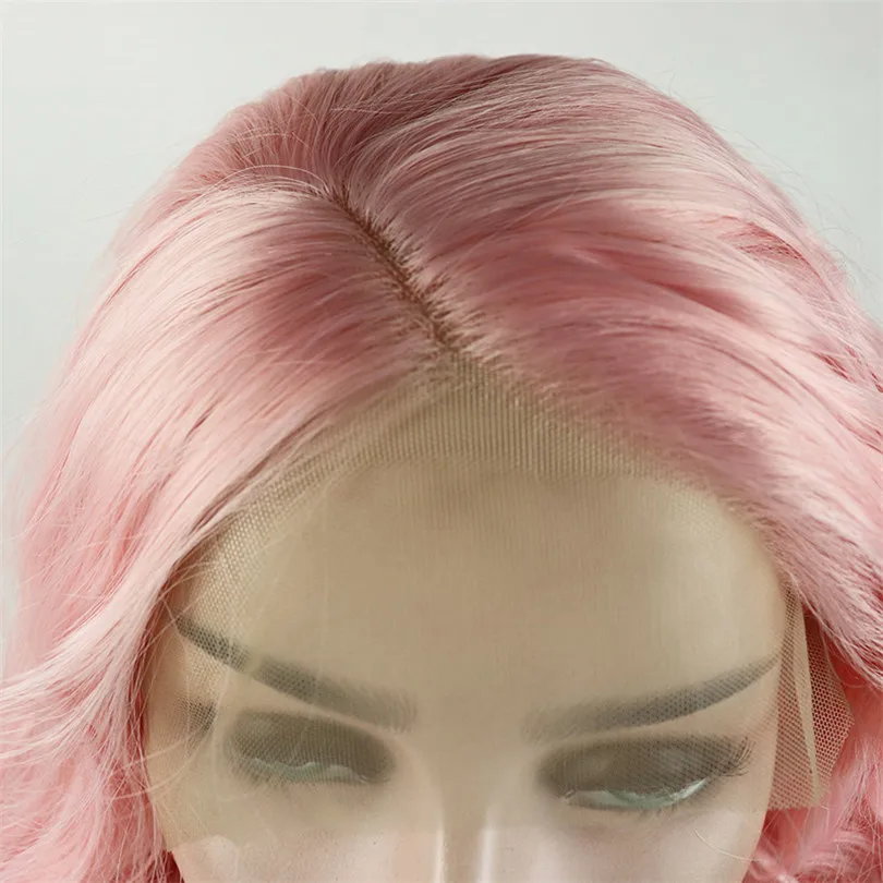 Розовые Цветные Волнистые волосы 13*4 кружевные передние парики натуральные