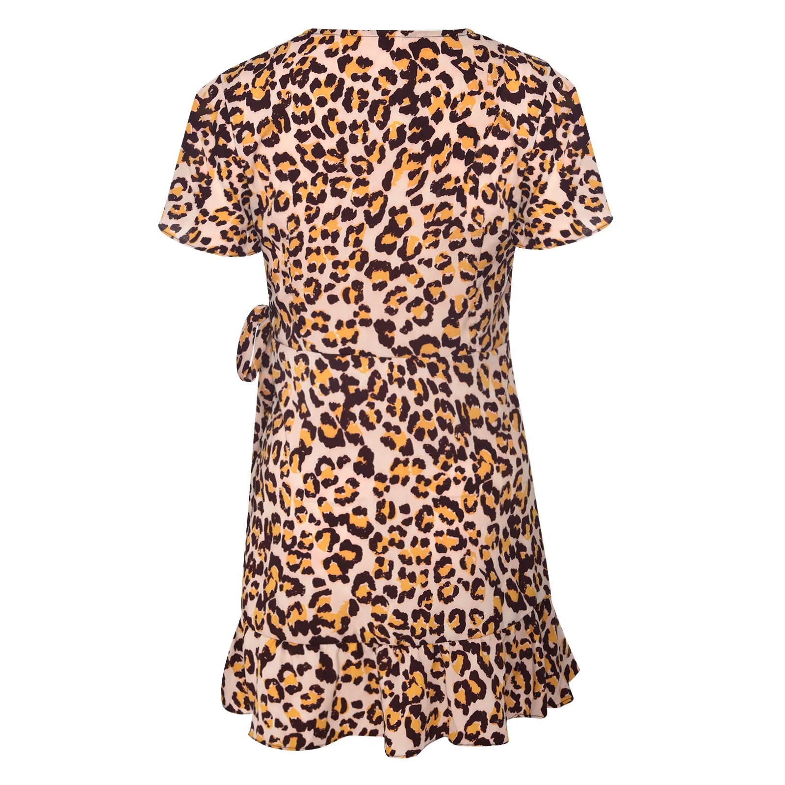 

Summer Dress V-neck Fashion Women Chiffon Ruffle Short Sleeve Printed Bandage Casual Dress Vestidos Mujer Verano 2021 Sundress