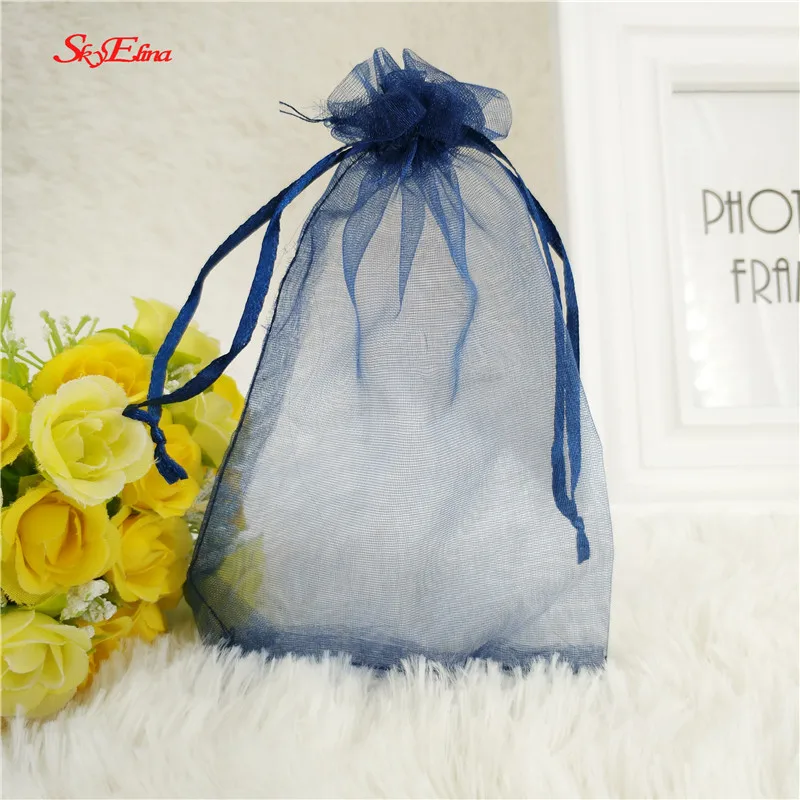 Navy 50 шт., 7x9 см, 9x12 см, 10x15 см, сумки из органзы, свадебные дражи, сумка, Подарочная коробка, мешочек для ювелирных изделий, упаковка для свадебных подарков, Подарочная сумка 5z - Цвет: Navy