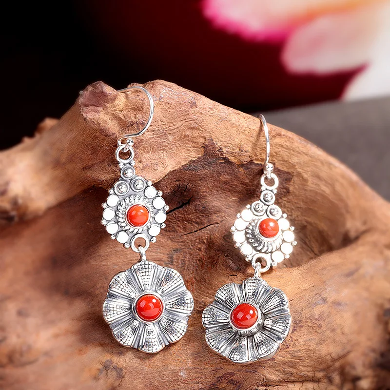 Uglyless Exotic Thai Silver Flowers Earrings for Women Indonesian Style Agate Real 925 Floral Brincos Jewelry | Украшения и