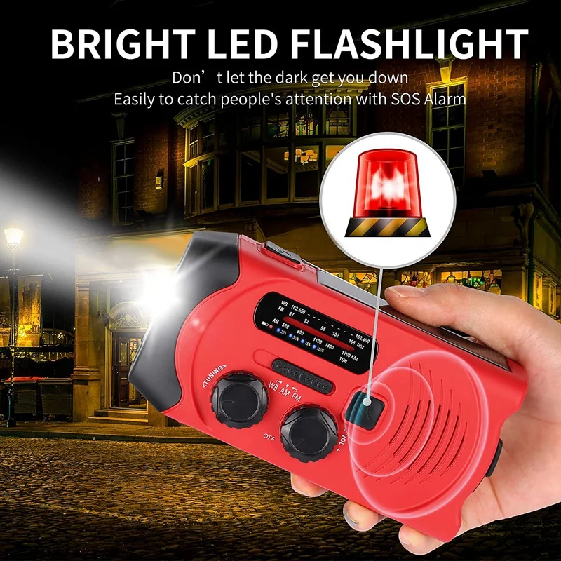 Аварийная погода AM/FM NOAA Солнечная энергия ed Wind Up радио с SOS 2000MAh внешний