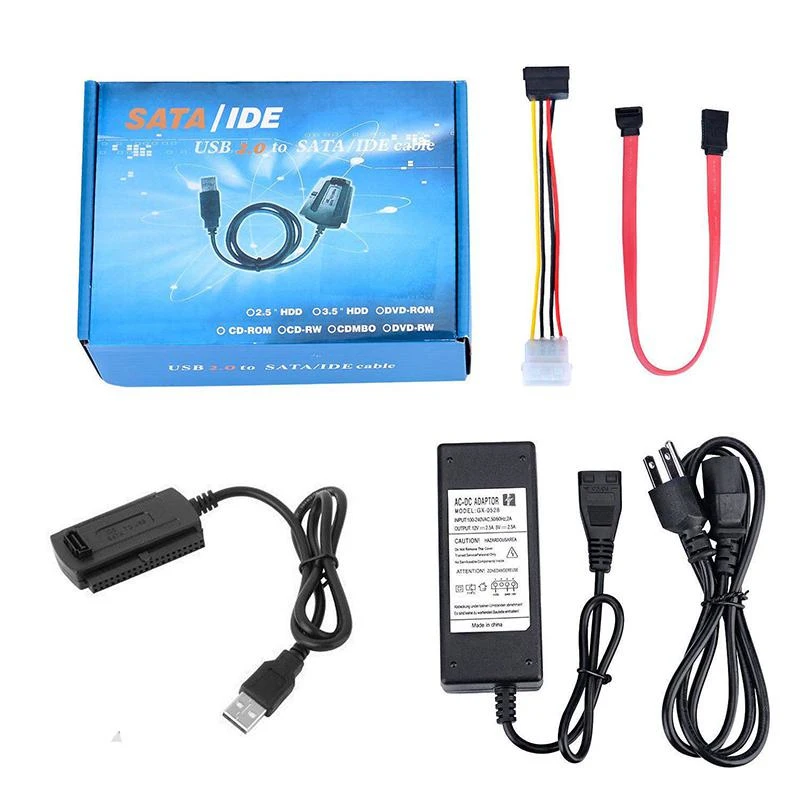 SATA PATA IDE To USB 2.0 Adapter Converter Cable For 2.5 / 3.5 Inch Hard Drive  With External AC Power Adapter Dropshipping