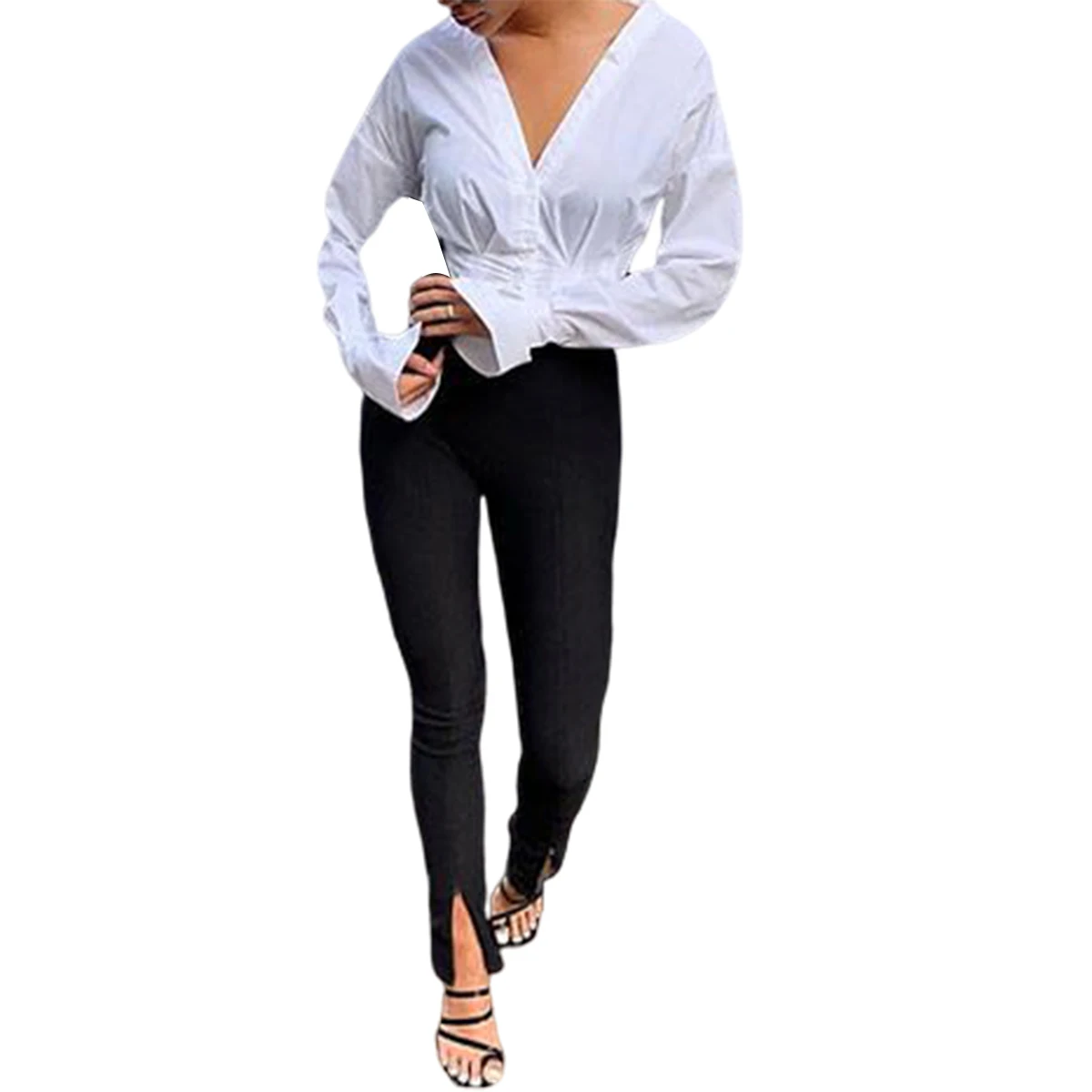 

2020 Office Lady Skinny Fit Stretchy Flare Pants Fashion Slits High Waist Push Up Buttom Ankle Length Trousers For Women S/M/LXL