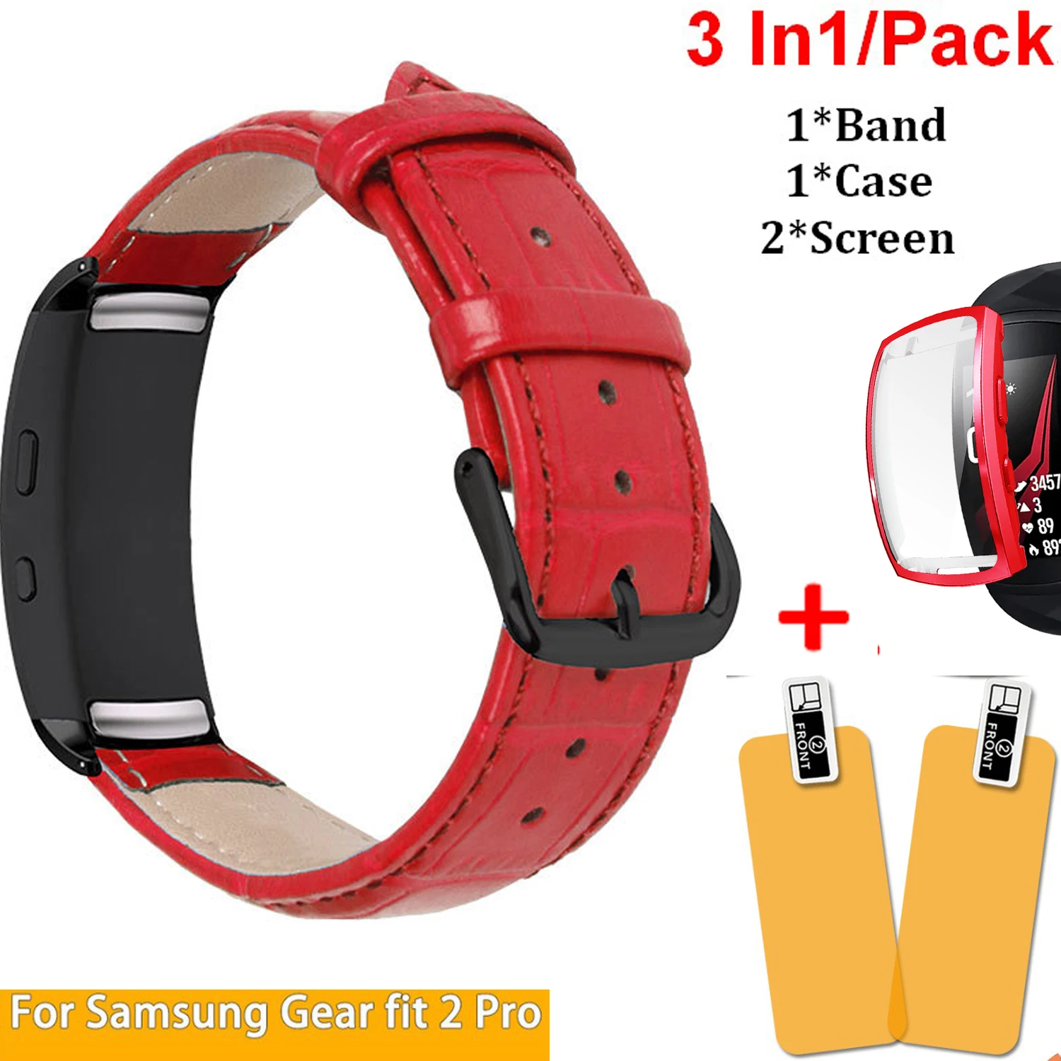 3 In1 Screen Protectors Case Cover Frame for Samsung Gear Fit2 Pro Band Bracelet Leather Strap Fit 2 Watch | Электроника