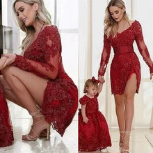 Modest Affordable Red Sheath Tight Mini Satin Lace Wedding Guest Dress Coctail Party Dresses 2021 (3)