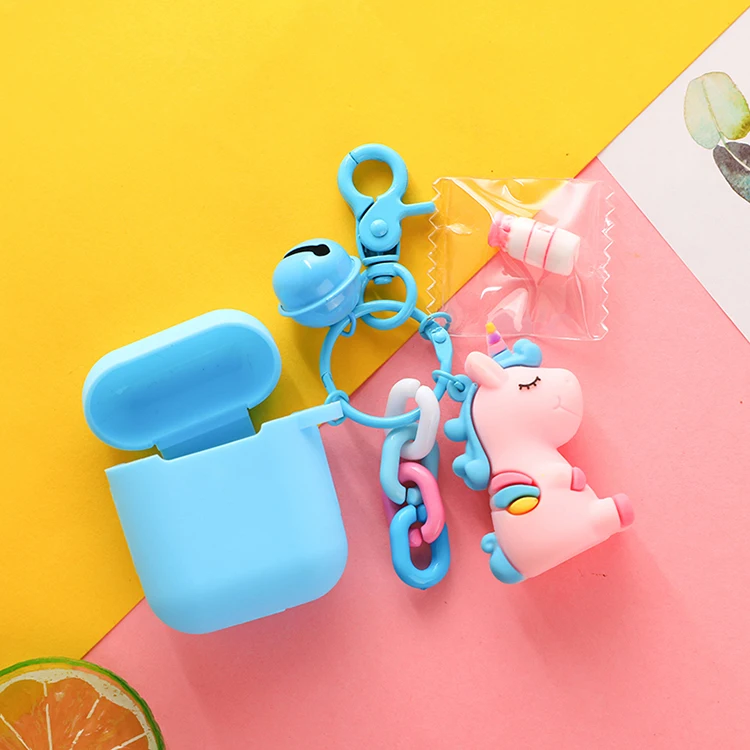 blue Милый декоративный силиконовый чехол с единорогом для Apple Airpods Air Pods, аксессуары, защитный чехол, чехол для наушников с Bluetooth - Цвет: blue