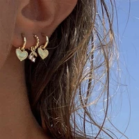 just feel 4pcsset heart gold color small hoop earrings cherry rhinestone geometric earrings for women trendy cute jewelry gift