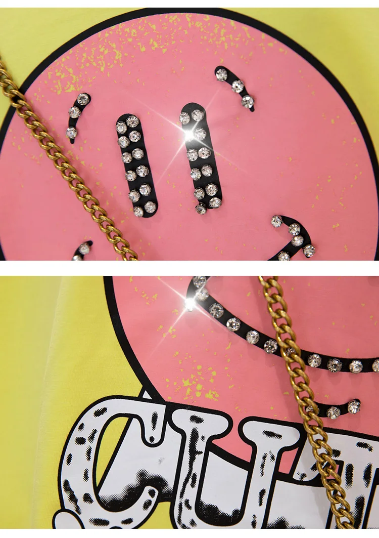 

2021 Summer Women Short-Sleeved Cotton Loose T-shirt New Diamond Letters Ladies Top European Printed Cartoon O-neck Pullover Tee