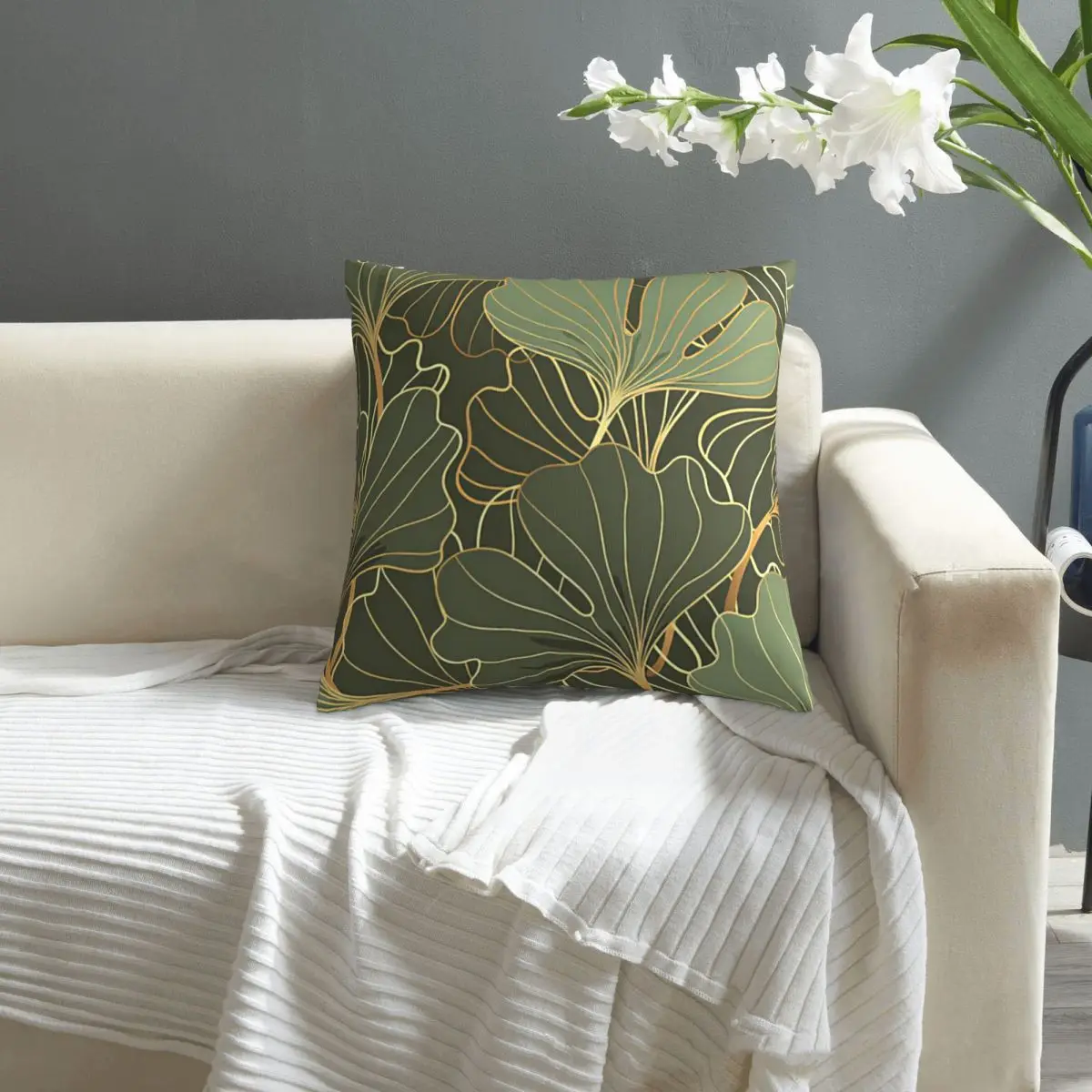 

Seamless Pattern With Luxury Black Ginkgo Biloba pillowcase printed cushion cover sofa waist pillow pillow cover