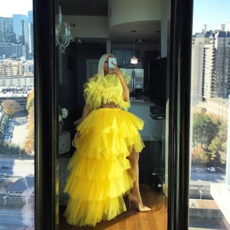 Золотисто желтая высокая низкая макси юбка пачка для женщин эластичная талия