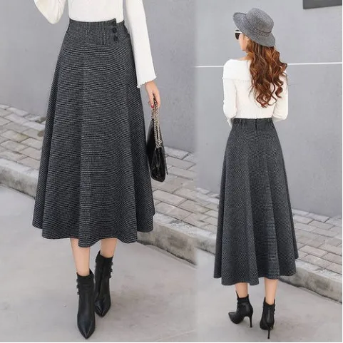 Шерстяная Юбка 2020 осень зима элегантная офисная Дамская винтажная