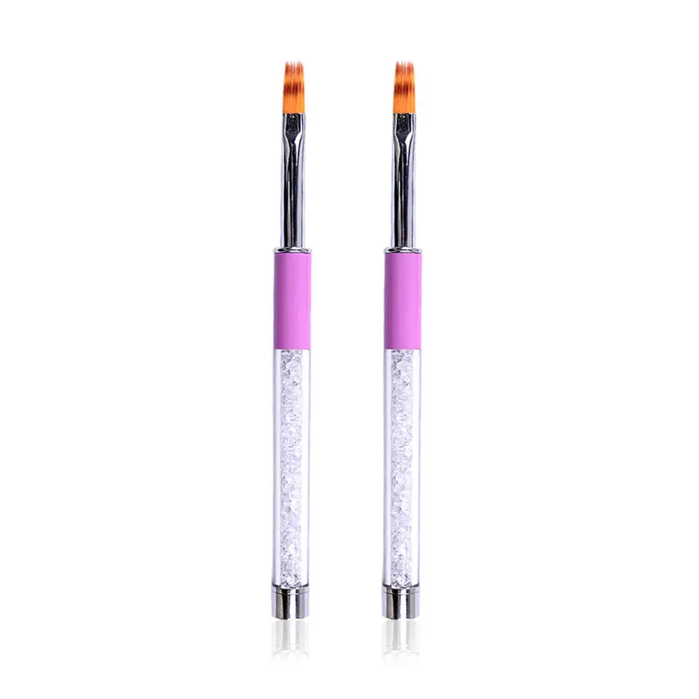 

2pcs Nail Art Flat Brush Rhinestone Painting Brush Round Metal Handle Manicure Brush for Nail Art Tools