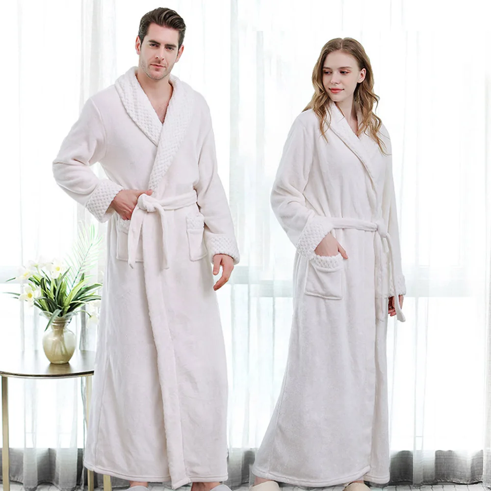 

Comfortable Long Sleeve With Pocket Full Length Tie Closure Fashion Plush Bath Robe Home Soft Thickened Couples Autumn Winter
