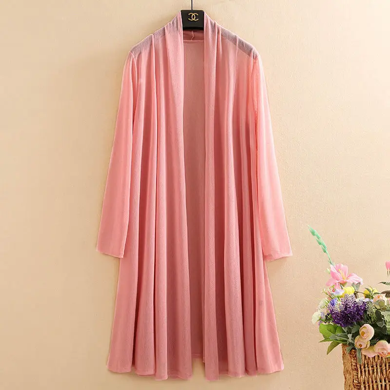 

2021 Summer Beach Long Shirts Women Plus Size Solid Color Sun-protective Kimono Cardigans Tops Female Casual Loose Blouse L486