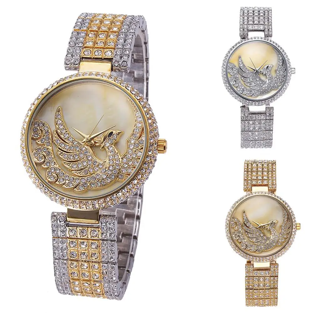 Роскошные женские полностью Стразы с круглым циферблатом Phoenix Аналоговые