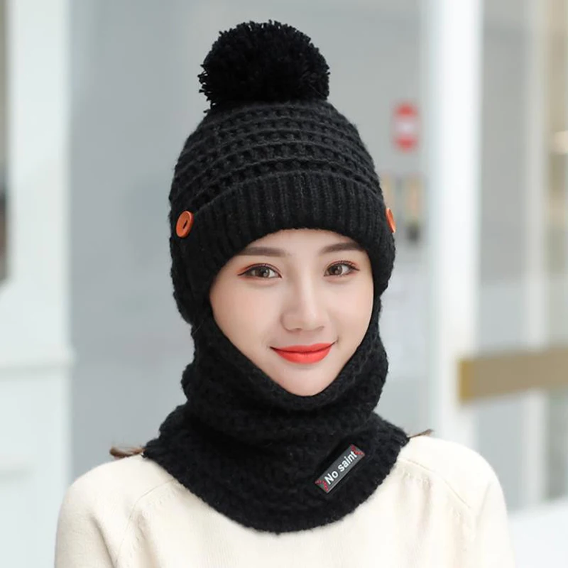 LA 2019 зимние шапки женская вязаная шапка теплая меховая с помпоном Skullies Beanies для