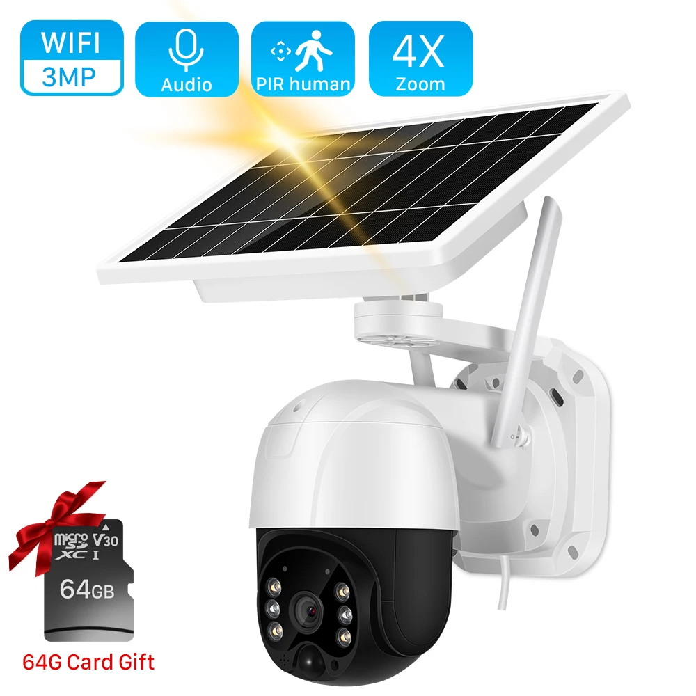 Wi Fi солнечный Камера открытый 3MP PIR обнаружения человека двухстороннее аудио
