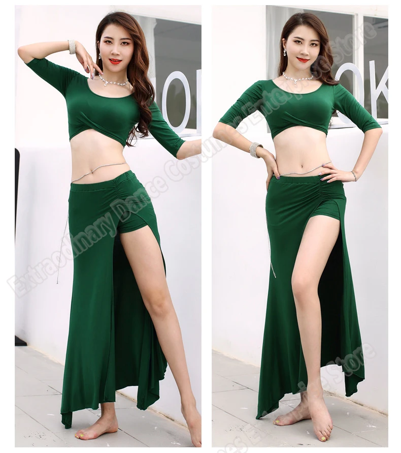 New Bellydance Top Skirt Practice Clothes Oriental Costumes Women Sexy Fashion Belly Dance Professional Top Skirts Split Set