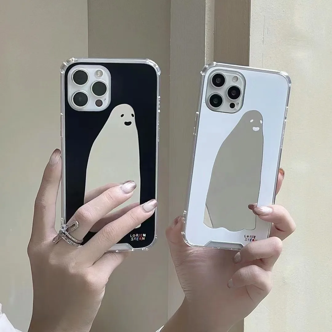 Funny Ghost Mirror Phone Case for Iphone 13 12 11 Pro Max 7 8 Plus X XS Max XR SE 2020 Cute Cartoon Halloween Anti-drop Cover