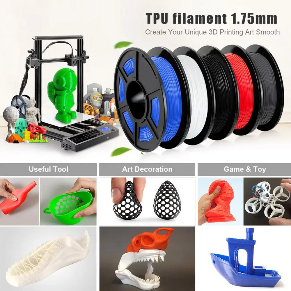 

AW 3D TPU Flexible Filament 0.5kg 1.75mm Tolerance 0.03MM Non-toxic Suitable For All Types Of FDM3D Printers High Resilience