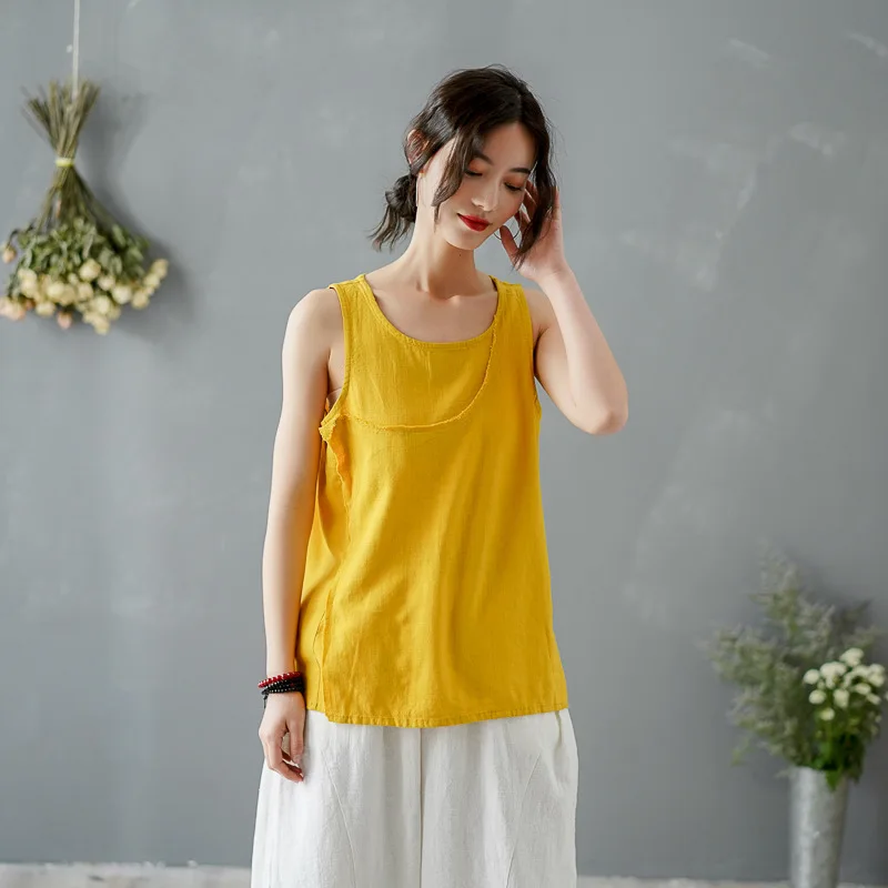 Женские летние майки из хлопка и льна в стиле пэчворк женские топы без рукавов