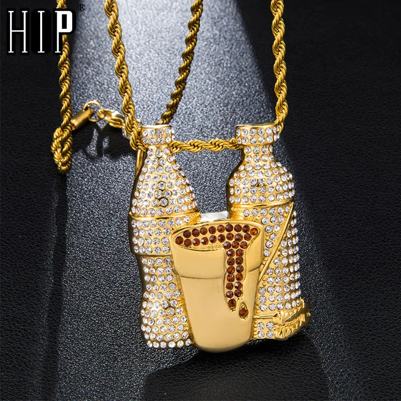 Хип хоп Многоцветный кубик Циркон Iced Out Bling блестящая бутылка вина Золотая чашка