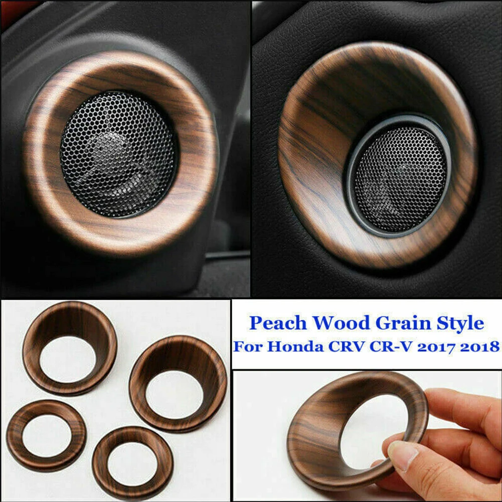 

4Pcs Peach Wood Grain Door Speaker Panel Cover Trim Fit for Honda CRV CR-V 2017-2019