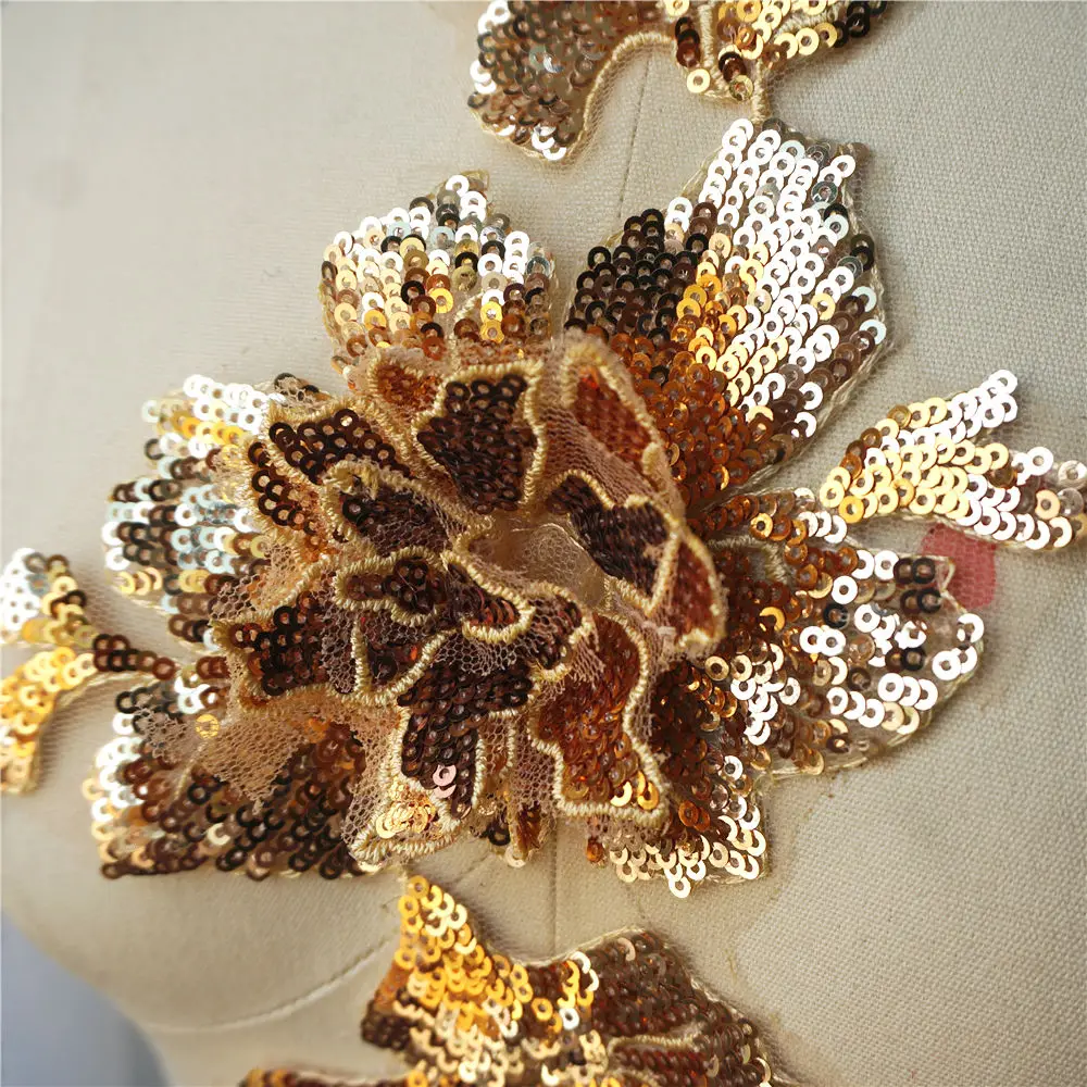 Кружевной воротник с золотыми блестками вышитый цветок Аппликации сетка для