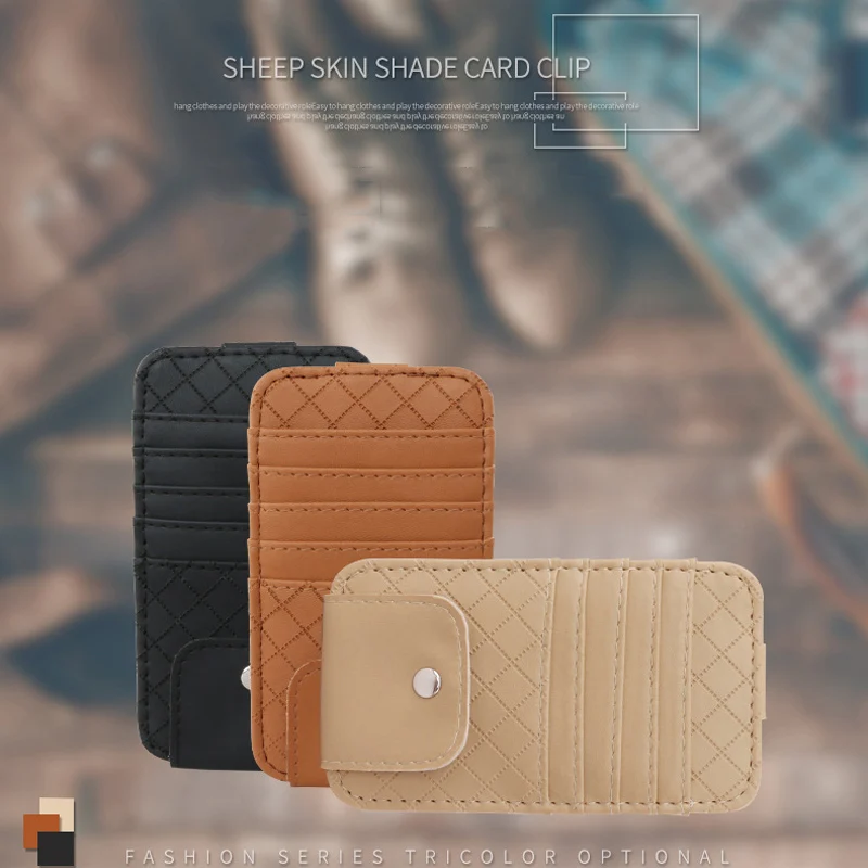 

Car Sun Visor Organizer Holder Multi-Function Glasses Card Clip PU Leather Holder Universal Car Auto Card Clip Storage Pouch Bag