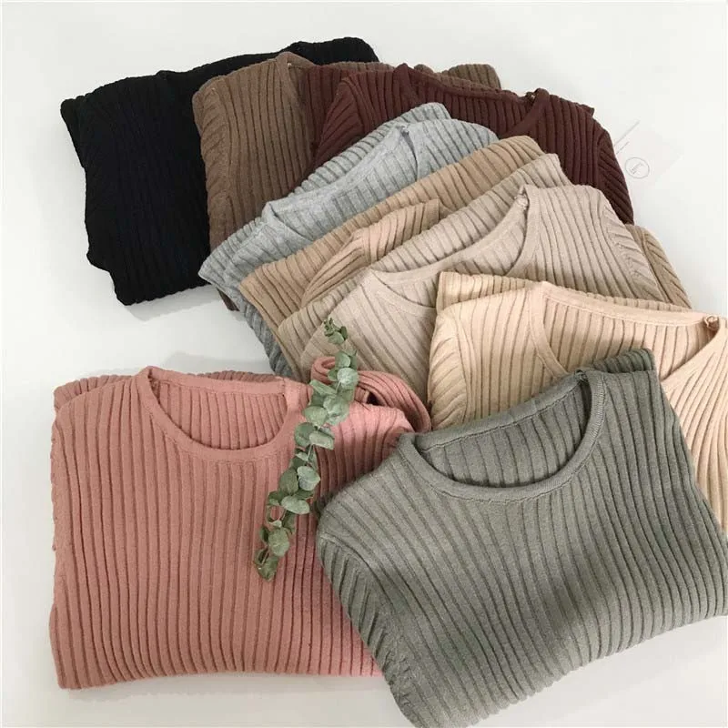 

Women Sweater Knitted o-neck Pullovers Autumn Basic Female Sweaters Pullover Slim Fit Simple Solid Color Fashion top