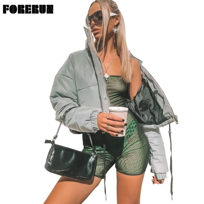FORERUN женские зимние светоотражающие куртки короткие негабаритные Пузырьковые
