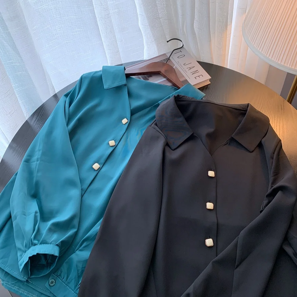 Дизайнерский стиль. Рубашка женская шифоновая с длинным рукавом блестящая ткань