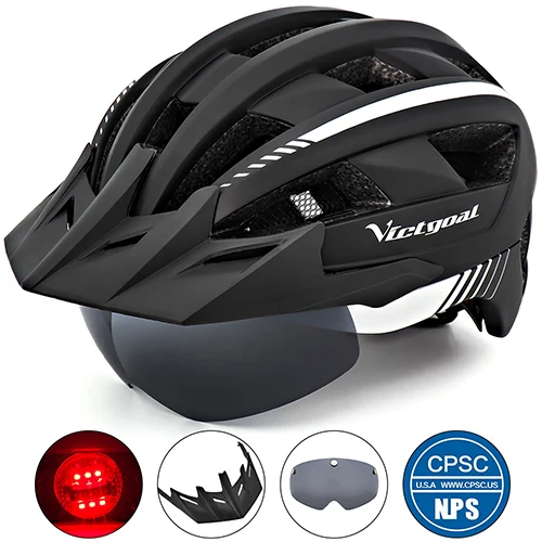 BlackWhite Helmet Victgoal MTB велосипедный шлем для мужчин дышащие велосипедные шлемы светодиодный светильник солнцезащитный козырек поляризационные очки дорожный горный велосипед шлем - Цвет: BlackWhite Helmet