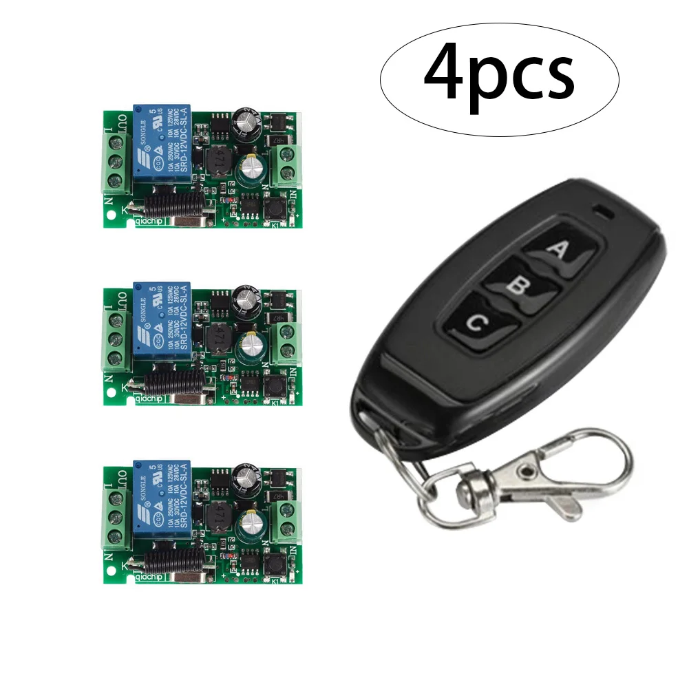 

433MHz Universal Wireless Remote Control AC220V 1CH rf Relay Receiver and Transmitter RF Remote Transmitter Led Light 4PCS