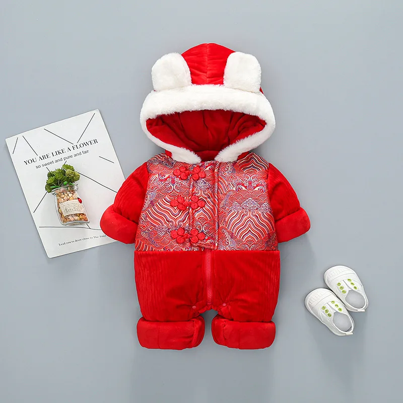 

Baby New Year Costume 2021 Winter Traditional Chinese Spring Festival Kids Clothing New Born Infant Red Rompers For Boys Girls