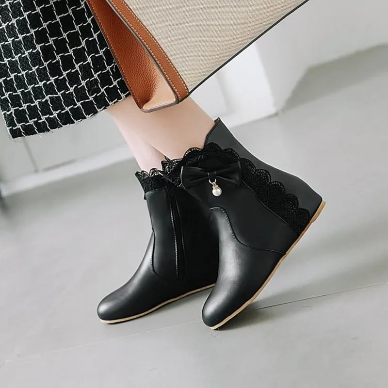 

Korean Harajuku Style Lace Sweet Platform Short Boots Women's Shoes Bowknot Princess Kawaii Girl Women Shoes
