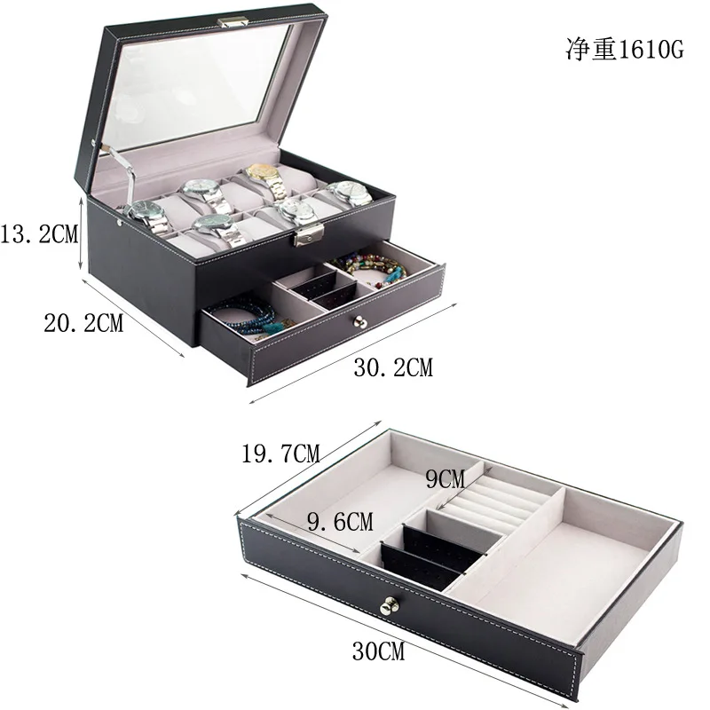 Koop Pu Leather Double-Layer 12-Bit High-End Horloge Opbergdozen Zonnebril Organizer Stofdicht Opslag Box Ring Sieraden Doos