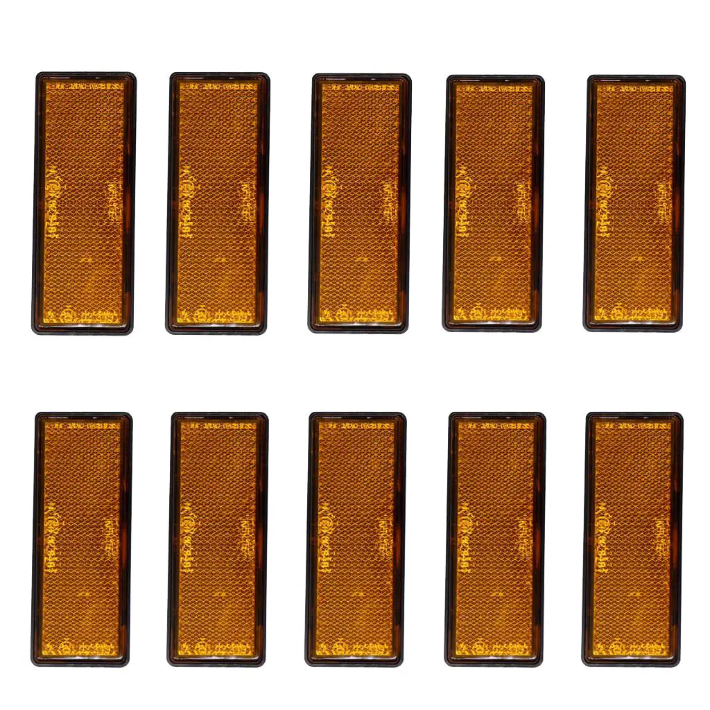 

10 Pack Rectangular Stick-On Reflector for Motorcycles, Trucks,Trailers, RVs and Buses, Orange