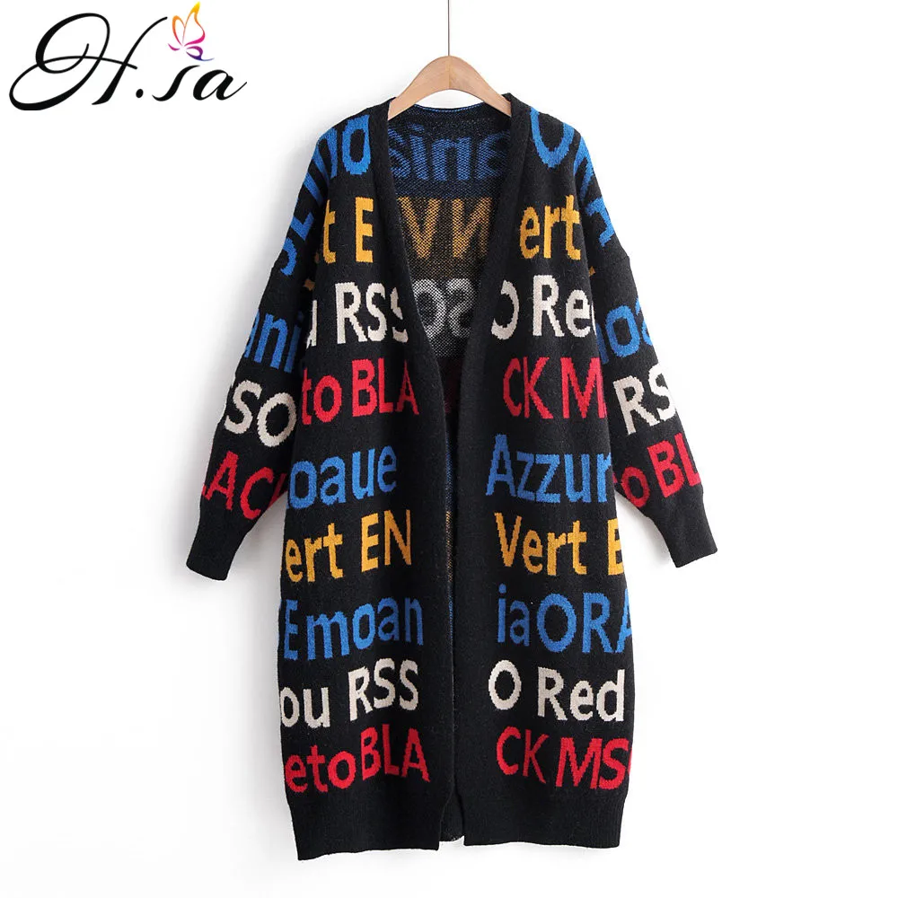 

H.SA 2021 Women Winter Knitted Sweater Cardigans Oversized Long Knit Coats Letters Jacket Winter Out Tops Casaco Feminino