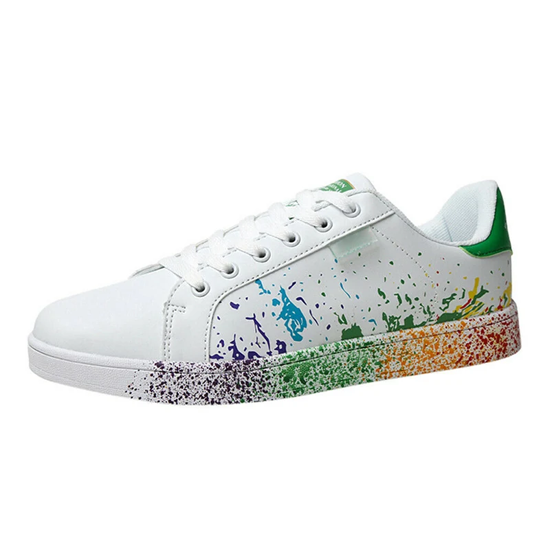 Кроссовки на плоской подошве для мужчин и женщин цветные граффити шнуровке ПУ