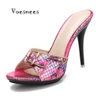 Voesneesобувь; Тапочки для женщин; Модель 2020 года; Пикантные туфли на высоком каблуке 11 см с блестящим змеиным узором; Женская обувь размера плюс; Женские шлепанцы; 42