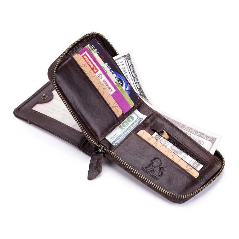 

LAOSHIZI Brand Classic Mens Wallets Leather Genuine Small Purse For Men Leather Wallet Credit Card Holders with Zipper