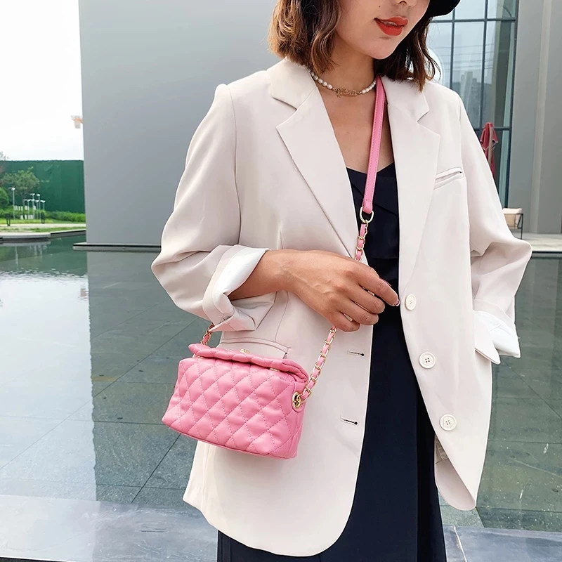 New Design Trendy Green Lingge Chain Shoulder Bag Female Small Box Crossbody Bag Branded Women Summer All-match Messenger Bags